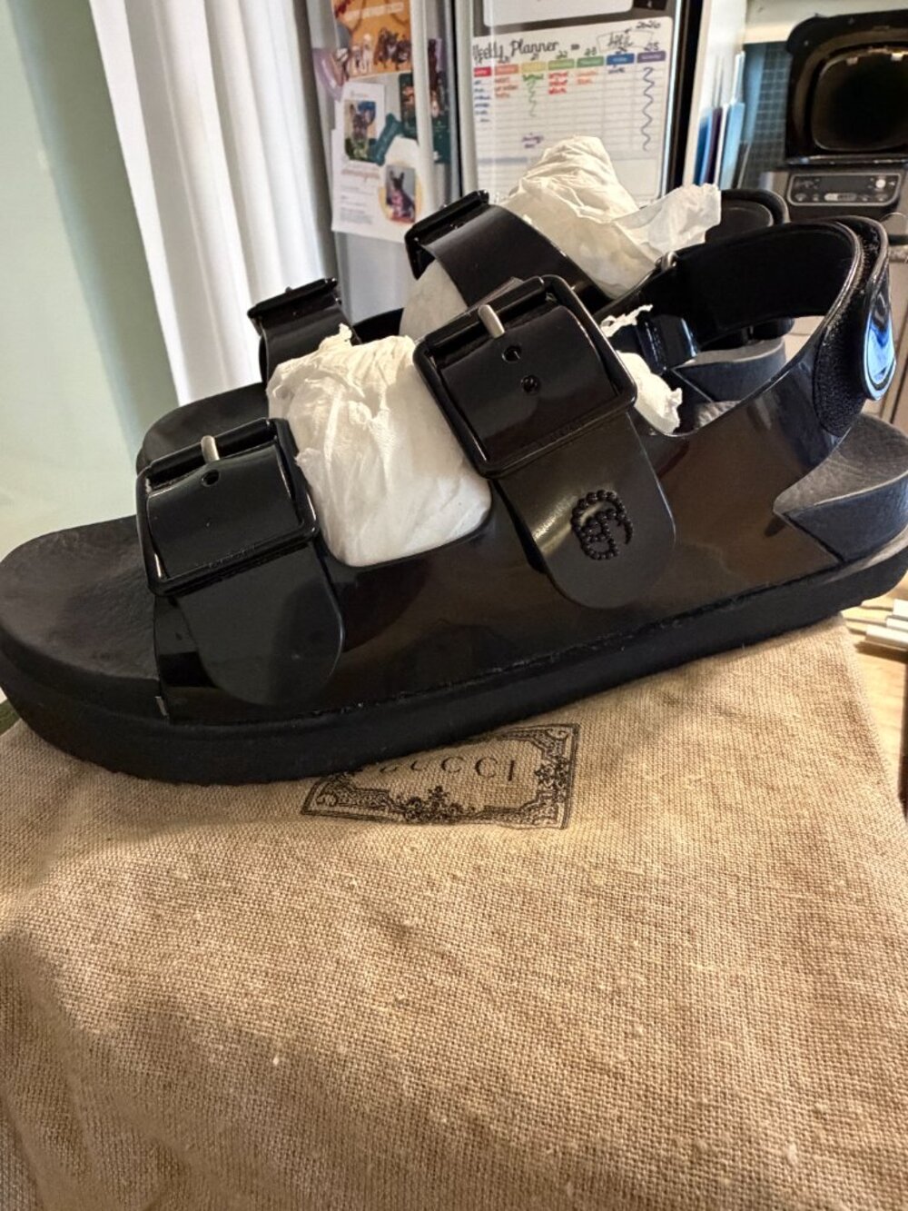 Gucci Black Rubber Double Strap Sandals | Unisex Style - Picture 3 of 5